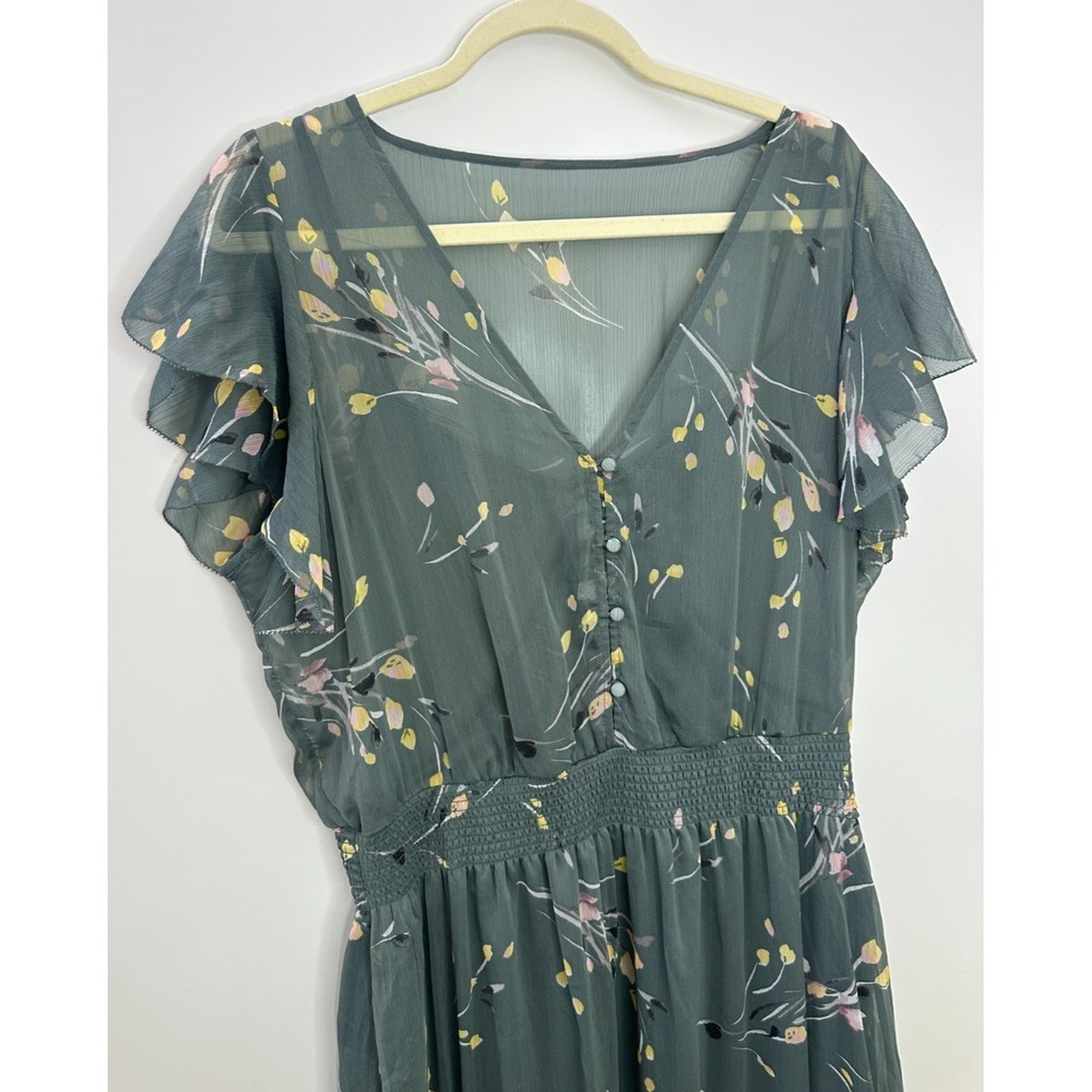 NWT White House Black Market Flutter Sleeve Chiffon Midi Dress Floral Large - Picture 4 of 16